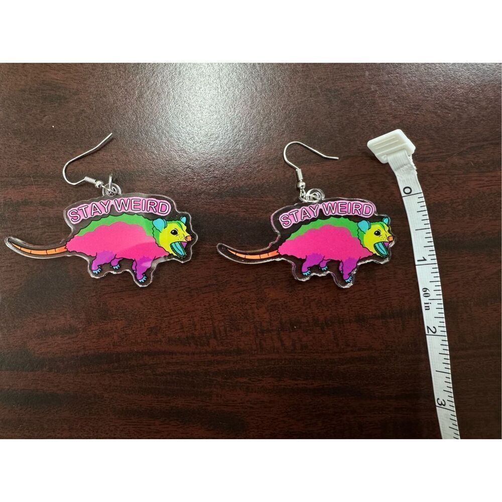 Stay Weird Colorful Opossum Dangle Earrings
